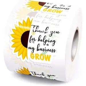 Sunflower Thank You Stickers,Thank You for Helping My Business Grow Sticker for Small Business  Shop Online Retailers Envelopes Mail 500 Labels Per Roll