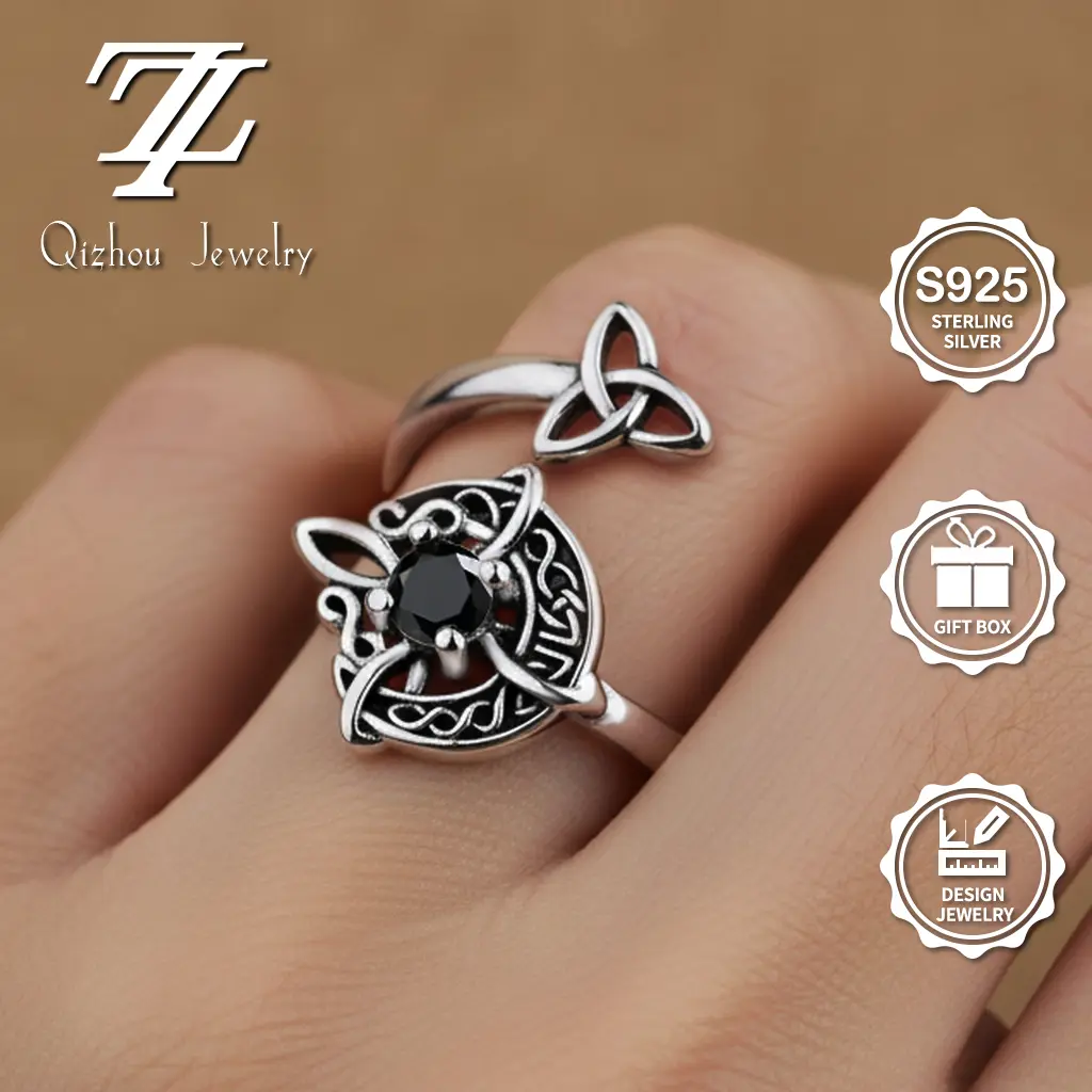 Adjustable Black Diamond Accent Moon Witch Knot Costume Ring - Goth, Alternative Artistic, Moon Motif, Adjustable Fitted Rings, Accessories for Women, Mystic Fashion Unique Adult Gift with Included Gift Box,summerwins