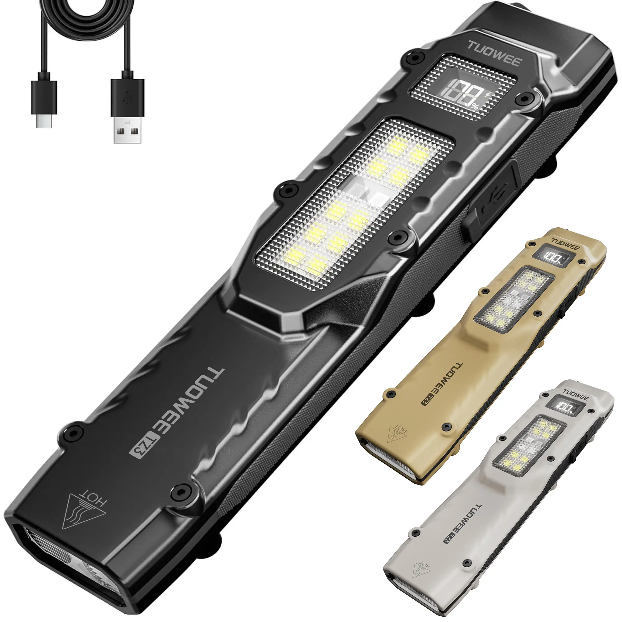 TUOWEE TZ3 EDC Tactical Flashlight, Flat Flashlights Rechargeable,Dual-Switches LED Small Flashlight with Digital Display,Stainless Steel 8 Modes Pocket Flash Light for Home, Camping,and Emergency Use Visit the PASIION Store