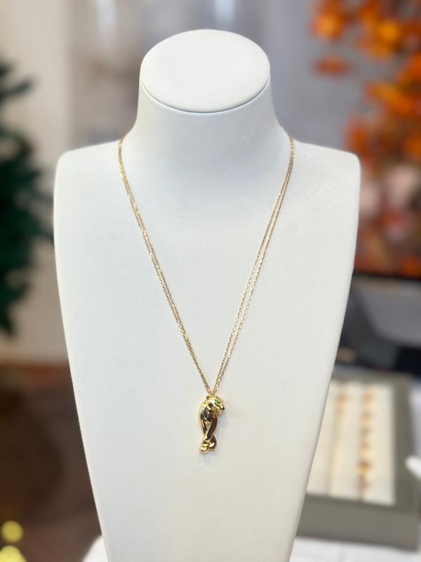 Pre-owned CARTIER PANTHERE Onyx Green Garnet Necklace K18 Yellow Gold