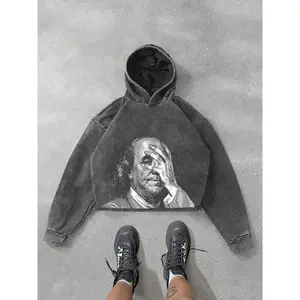 Men’s portrait print drawstring hoodie, street fashion casual regular fit long-sleeve hooded sweatshirt for daily, holiday, and outdoor wear; men’s clothing for all seasons; tops