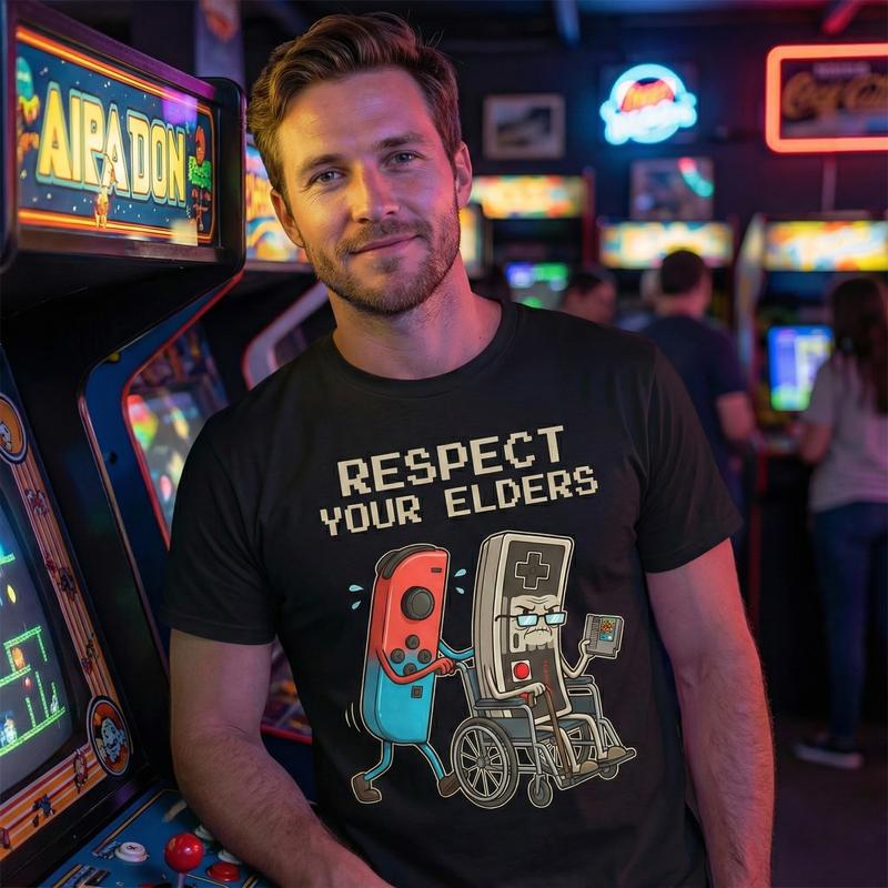 Funny Retro Gamer Graphic T-Shirt Soft Cotton Tee Vintage Console Old School Gaming Lover Gift Unique Humor Design for Men Women - Casual