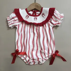 Baby Girl Summer Bubble Baseball Onesie irl Smock Clothes Baby Romper SR3345