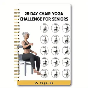 28 Day Chair Yoga Challenge Spiral Notebook - 5.5x8.3 inch fitness plan with yoga poses and daily exercises, 50 pages, durable spiral binding, suitable for home, office, college and gifts