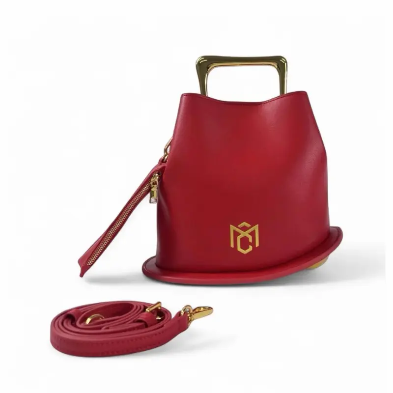 Minimalist MC Leather Bucket Crossbody Bag, Chic Top-Handle