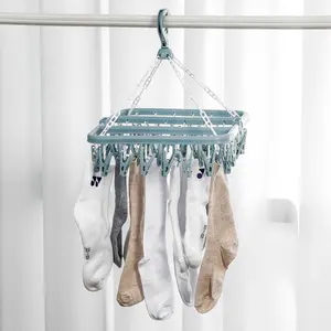 Foldable Multi-Purpose Windproof Sock Clip Clothes Drying Rack, Household Plastic Clothing & Socks Dryer Organizer