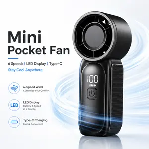 Pocket Handheld Fan with LED Digital Display, 100g Ultra-Light Pocket Fan, USB-C Rechargeable, 3 Speeds Powerful Airflow Personal Fan for Travel, Office & Outdoor - [White/Black/Pink/Purple]