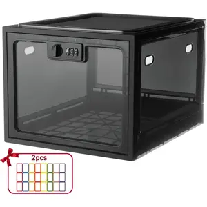 Combination Lock Boxes for Personal Items, Lockable Storage Box for Office Locker/School/Medicine/Snacks/Phone Jail/Electronic/Home (1 Pack/Black)