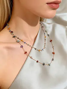 Dopamine Irregular Colorful Stone Necklace, Sweet Layered High-Quality Clavicle Chain, Versatile Elegant Style, Spring Summer Vacation Essential