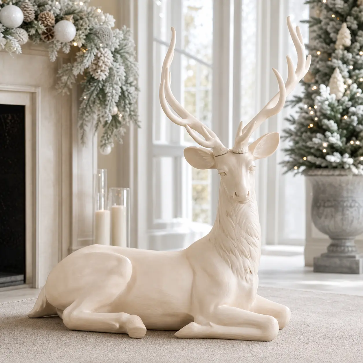 4 FT Ivory Beige Lying Reindeer