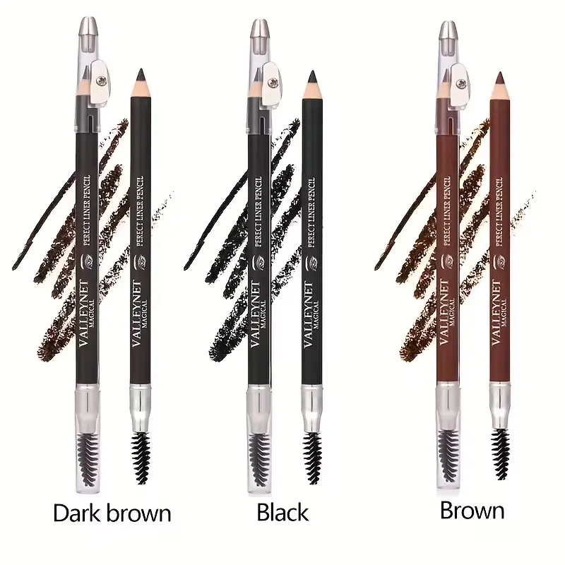 3-in-1 Eyebrow Pencil With Built-In Sharpener Cap & Spoolie Brush | Natural Brow Definer Pencil (3 Shades Available: Black/Dark Brown/Brown)