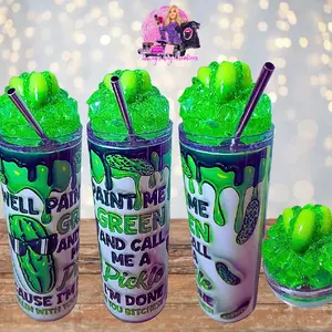 20 Oz Pickle Faux Colored Ice Tumbler with Removable Magnetic Lid - Green Design Featuring Faux Pickles - Drinkware, Bottle