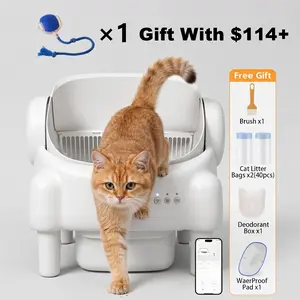 TAYACICY Self - Cleaning Litter Box,Open Top Automatic Litter Box with App Control for Multiple Cats, Safety Sensors Protection, Odor Control Includes 2 roll Liners,Large Waste Bin, Cream White