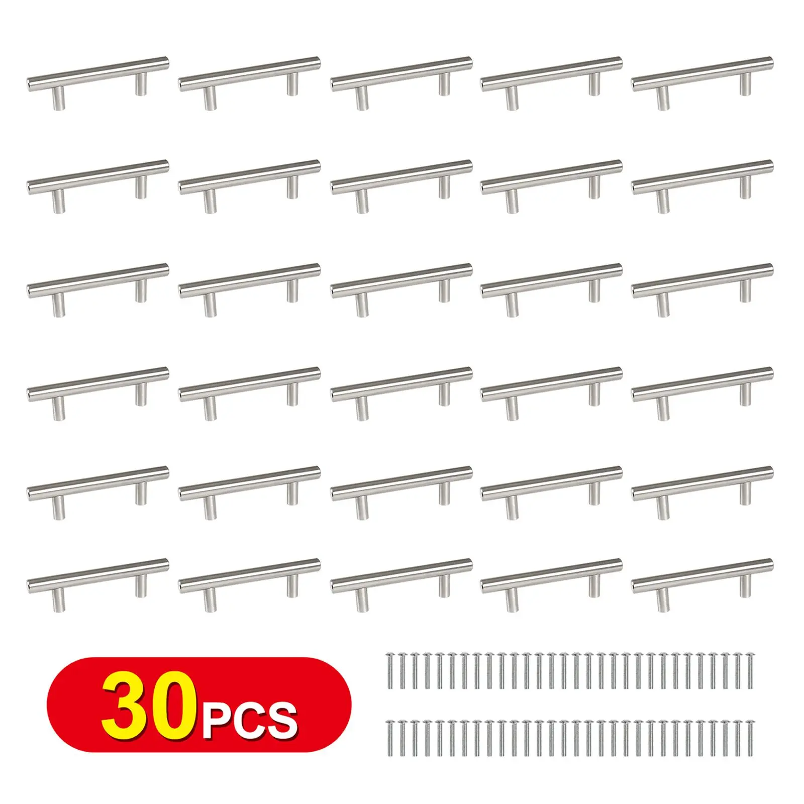 30-Piece Set 5-Inch Brushed Nickel Matte Black Kitchen Cabinet Handles Cabinet Door Drawer T-Handles 3-Inch Hole Spacing SummerVibes