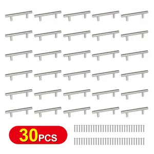 30-Piece Set 5-Inch Brushed Nickel Matte Black Kitchen Cabinet Handles Cabinet Door Drawer T-Handles 3-Inch Hole Spacing