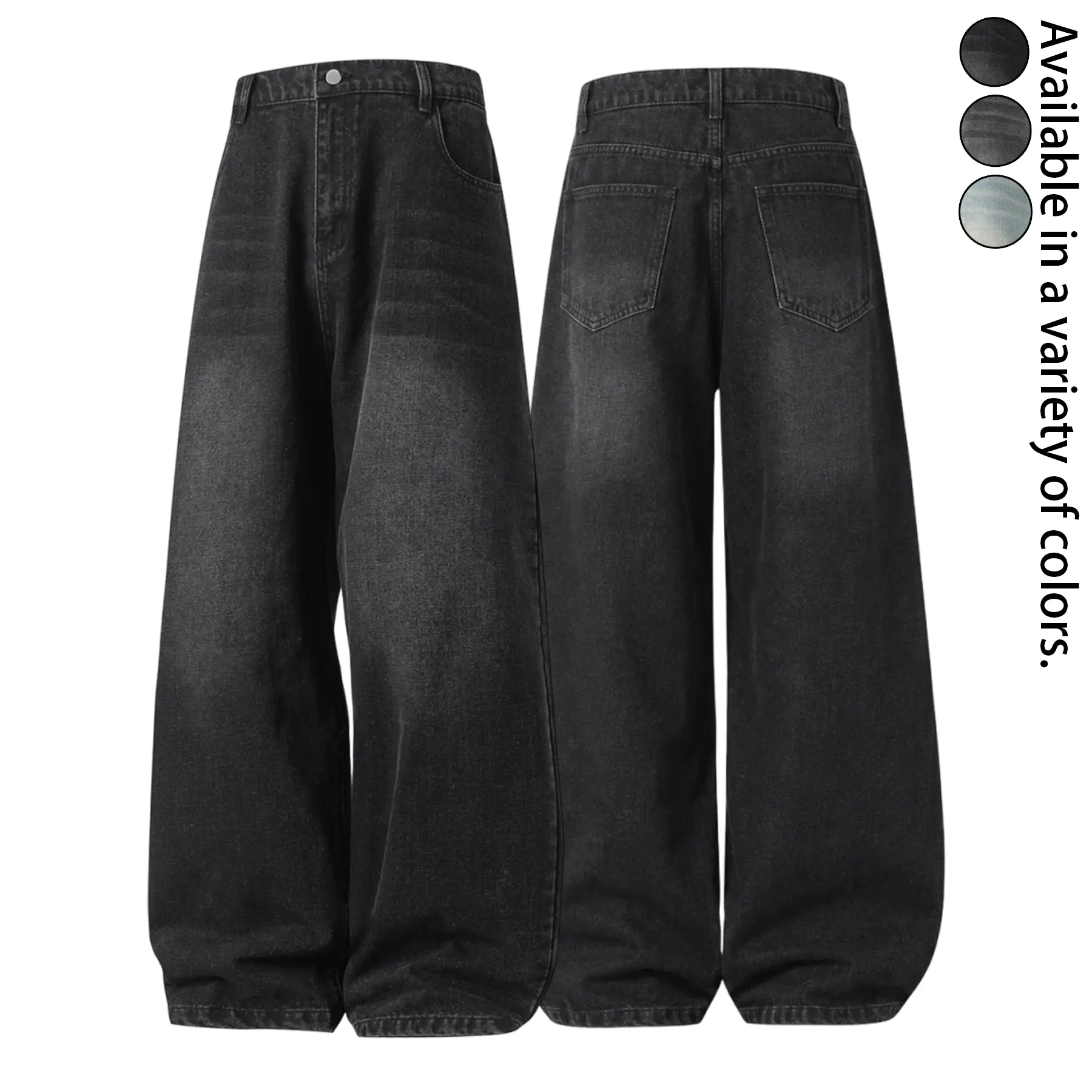 Men's Vintage Washed Baggy Jeans, Loose Fit Wide Leg Denim Pants, Retro Streetwear Casual Trousers, Y2K Hip Hop Skater Jeans with Pockets, Relaxed Everyday Denim Bottoms for Spring Summer Fall Winter Outfits, Classic Low Rise Urban Fashion Pants for Teens