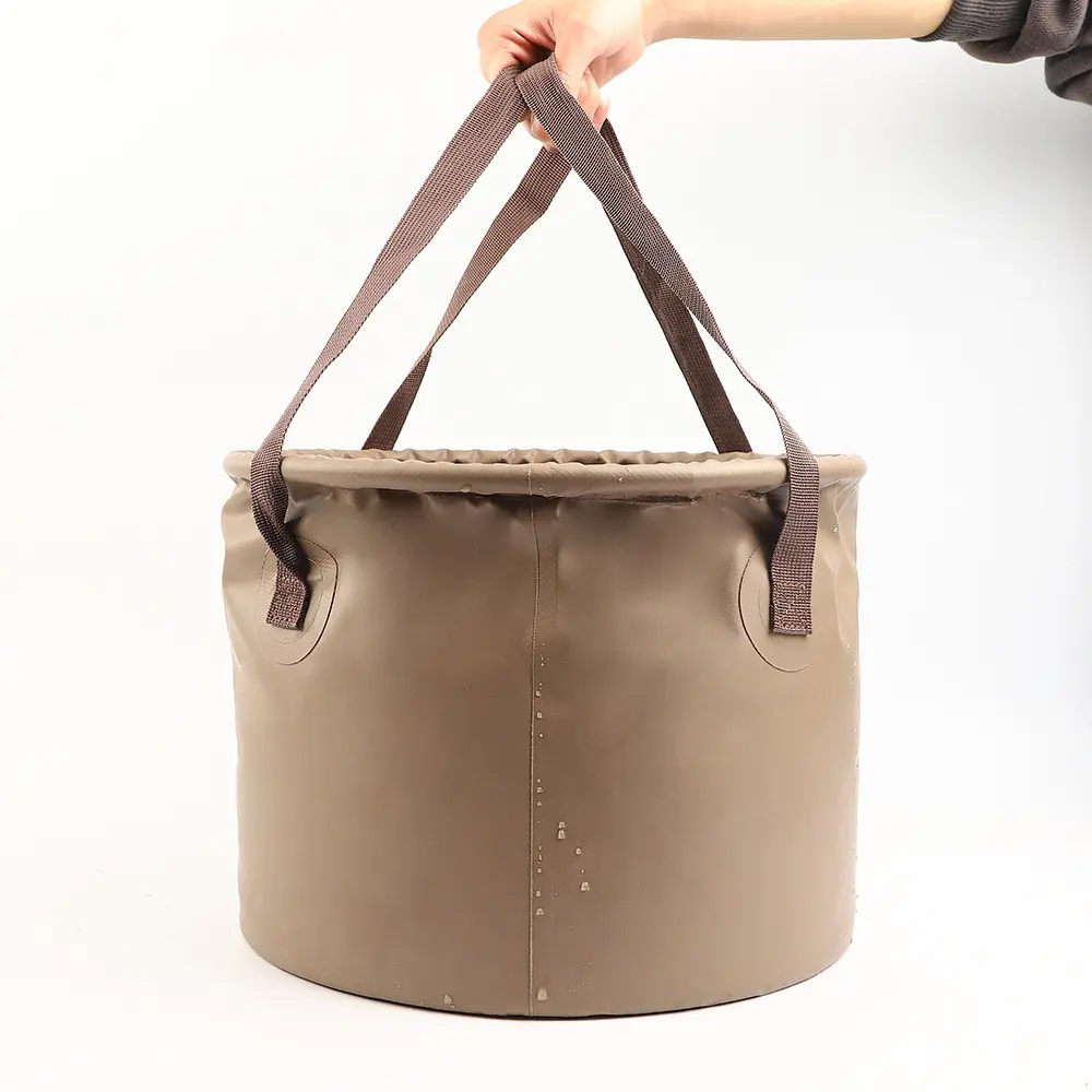 Collapsible Bucket - Portable Foldable Multi-Use Bucket, 5 Gallon buckett, PVC Mesh, Temperature Resistant up to 70°C - Perfect for Chilled Beverages, Fishing, and More (Khaki)