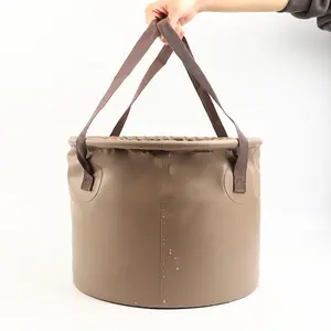 Collapsible Bucket - Portable Foldable Multi-Use Bucket, 5 Gallon buckett, PVC Mesh, Temperature Resistant up to 70°C - Perfect for Chilled Beverages, Fishing, and More (Khaki)