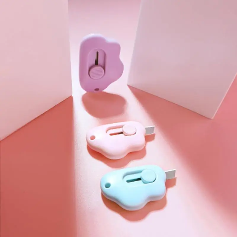 Cute Pastel Color Cloud Shaped Pencil Sharpener, 1/3 Counts Retractable Letter Opener, Mini Paper Cutting Tool for Keychain Pouch Packaging Envelope M