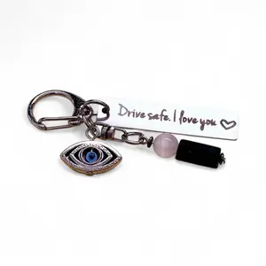 Tourmaline and Selenite Keychain | Drive Safe, I love you charm | Protection, Evil Eye Charms