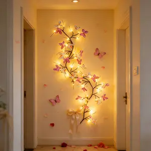 Valentine's Day LED Atmosphere Light String, Charming Butterfly Willow Vine Lamp, USB Powered, 8 Lighting Modes, Color Changing Branches, Home Decor Ornament, Led Butterfly Lights