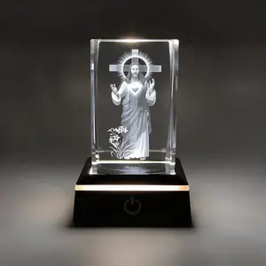 Jesus Cross Night Light: Multi-Color LED Laser Engraved Glass Lamp with Adjustable Modes, USB & Battery Powered – Perfect Spiritual Gift for Christian Home Decor, Bedside Prayer, Baptism, Confirmation & Easter