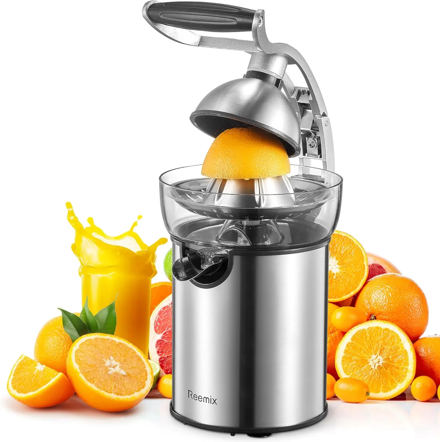 Electric Citrus Juicer Squeezer, Powerful Orange Juicer with Zine Alloy Die Casting Shell, Luxury Citrus Squeezer with Two Interchangeable Cones for