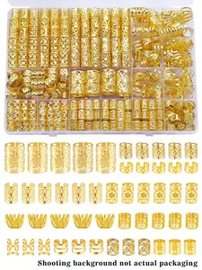 220pcs Metal Hair Braiding Rings & Cuffs Set, Hip-Hop Punk Style Hollow-Out Dreadlock Beads, DIY Braid Jewelry Accessories