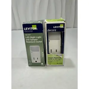 LOT OF 2 Leviton T6525W Receptacle With Night Light. Tamper Resistant