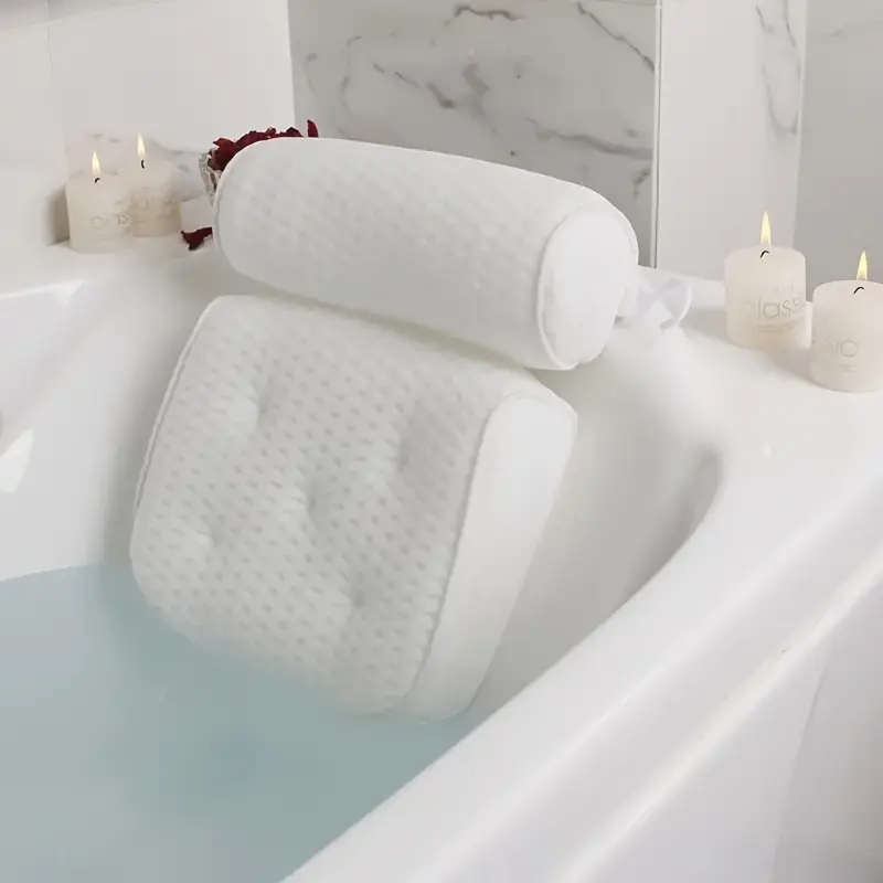 4D Grid Bath Pillow, Neck And Back Support, Bathroom Additions Set, Bathtub Mat with 6 Suction Cups And Hooks, Quick-Drying And Machine-Washable Relaxation Additions, Daily Gift, Valentine'S Day Gift, Perfect New Year Gift, Easter Egg