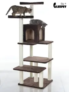 212 MAIN 66-Inch Real Wood Coffee Brown Cat Tree, 4 Levels, 2 Perches, Condo (GP78680723), Four Levels
