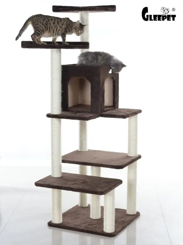 212 MAIN 66-Inch Real Wood Coffee Brown Cat Tree, 4 Levels, 2 Perches, Condo (GP78680723), Four Levels