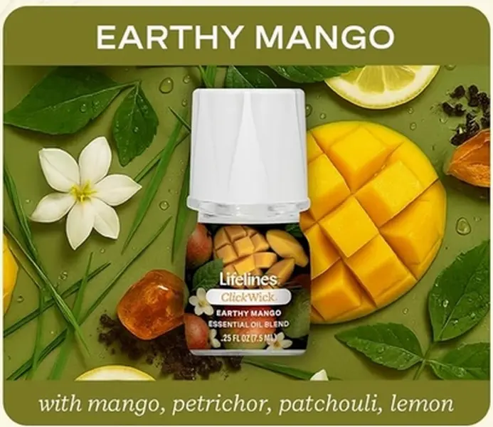 Lifelines ClickWick Home Fragrance Diffuser - Earthy Mango, Essential Oil Compatible, Room Scenting Solution, Single Unit