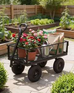 1200LBS Heavy Duty Steel Garden Cart with Removable Mesh Sides, 13" All-Terrain Wheel Utility Yard Wagon, 180° Rotating Handle Lawn Dump Cart for Farm & Outdoor