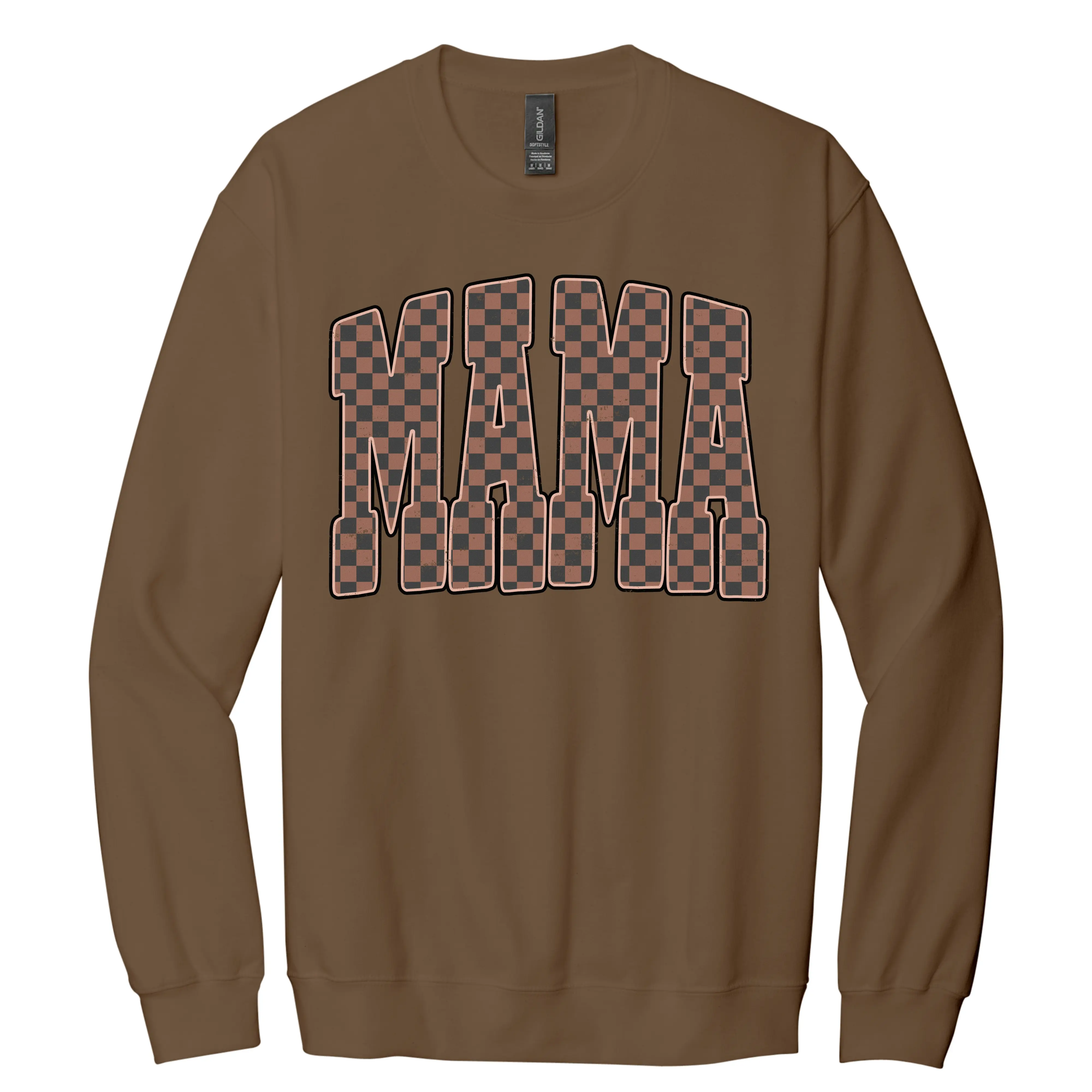 Checkered Mocha MAMA Sweatshirt Tops Crewneck