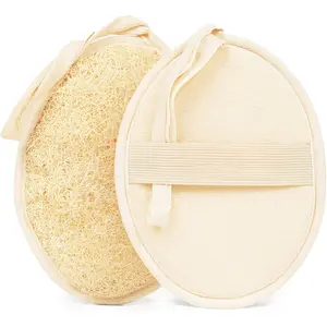 Bath Loofah Sponge, Exfoliating Body Scrubber, Shower Luffa for Men, Women and Kids Made of Eco-Friendly Natural Egyptian Loofah with Cotton Travel Pouch, 7" x 5.25" (2pack 4pcs)