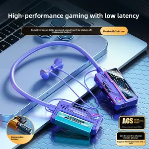 New battery-replaceable neckband Bluetooth headset with large battery capacity, digital display, suitable for sports and gaming, neck-mounted, supports card insertion