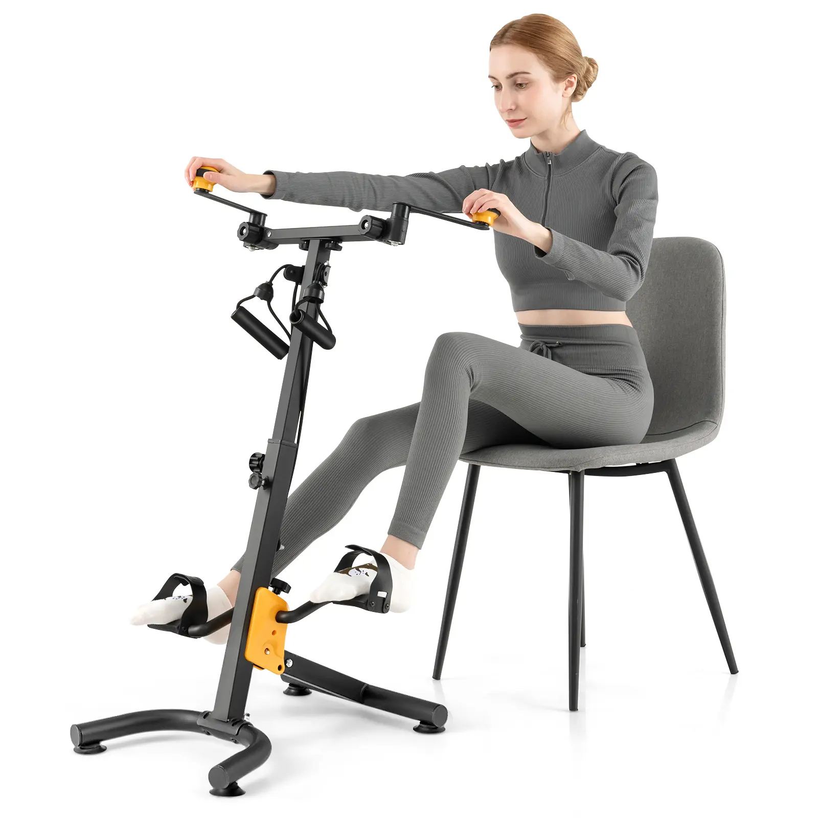 COSTWAY - Pedal Exerciser with Adjustable Handgrip for Seniors-Yellow