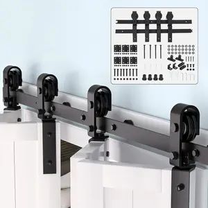 Heavy-Duty Double Bifold Barn Door Hardware Kit – Smooth and Quiet Sliding Track, Easy to Install, Side-Mounted Black Roller, Suitable for Closet, Laundry Room, Bedroom, Bathroom, Excluding Doors, 72-Inch 4 Doors
