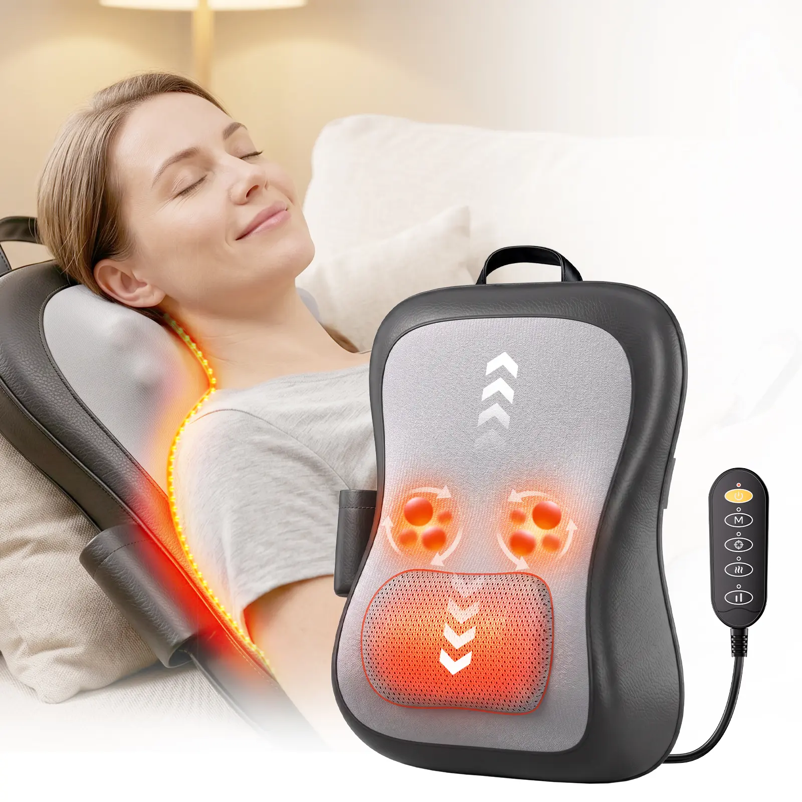 Shiatsu Back Massager & Neck Shoulder Relaxer, Deep Tissue Kneading Massage Chair Pad with Heat for Low Back and Shoulder Pain Relief, Deep Tissue Muscle Massagers, Remote Control, Low Back Pain Relief, Adjustable Relaxing, Friends, Fathers Day Gift, Poly