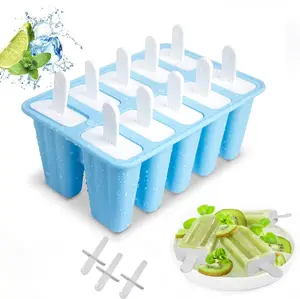 Popsicle Molds, 10 Pieces Silicone Popsicle Molds with Sticks BPA Free Ice Pop Molds Reusable Easy Release Ice Popsicle Maker, Blue
