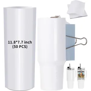 50 count Sublimation Shrink Wrap Sleeve White Bags 11.8 x 7.7 Inch for 40 OZ Tumbler with Handle,Large Capacity Sublimation Water Bottles Tumblers Print by Sublimation Oven