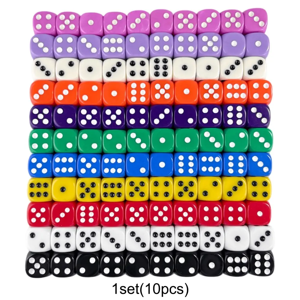 10 Piece 16mm Multicolor Durable Dice Set, 6 Sided Dices with Round Points, Ideal for Board Games, Perfect for Gaming Enthusiasts, Dice Bulk