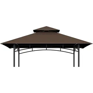 Grill Gazebo Replacement Top, 5 * 8 Outdoor BBQ Top Cover, Double Layer BBQ Gazebo Top Canopy (Brown)