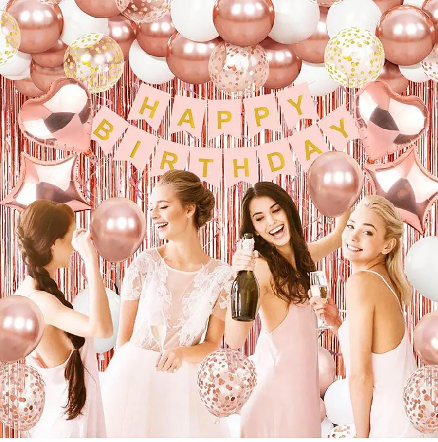 Ultimate Chic Birthday Balloon Decoration Set Blue Silver & Rose Gold Includes Foil Curtain Heart Shaped & Confetti Balloons Perfect for Surprise Parties Summer Celebrations Baby Showers
