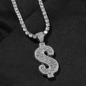 Hip Hop Copper Dollar Symbol Pendant with Inlaid Zircon, Collarbone Chain Coin Necklace for Men, Trendy Costume Jewelry Accessory, Coin Necklace Necklaces