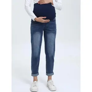 [Comfy Maternity Jeans] Comfy High Waist Plus Size Maternity Jeans - Trendy Maternity Jeans, Over-Belly Stretch Denim, Durable Blend, Roll-Up Option, Perfect for All Seasons