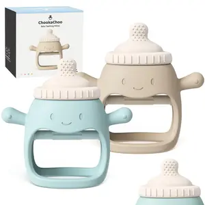 2 Pack Baby Teething Toy for 3 Months+, Food Grade Silicone Teething Mitten Anti Dropping Wrist Hand Teethers BPA Free BabyBottle Blue
