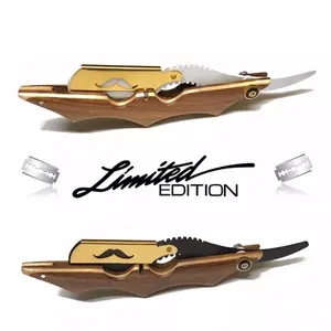 Professional and Personal Use Hair Shape Up and Hair Cutting Straight Edge Razor Wooden Razor Black and White