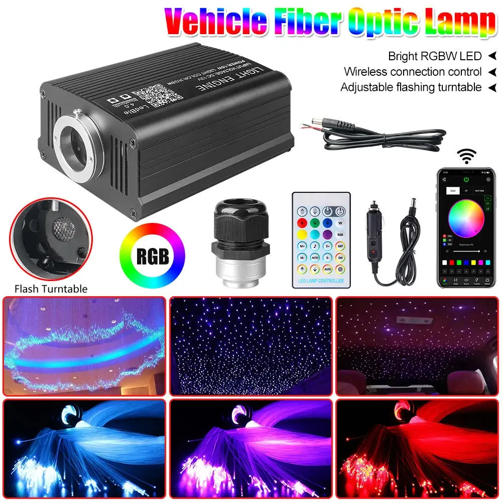 Car Roof Twinkle Fiber Optic Star Light with Music Mode Bluetooth APP RGBW Pure White Star Spot Soft 2m Cable 12W Low Power for Auto Bedroom Living Room